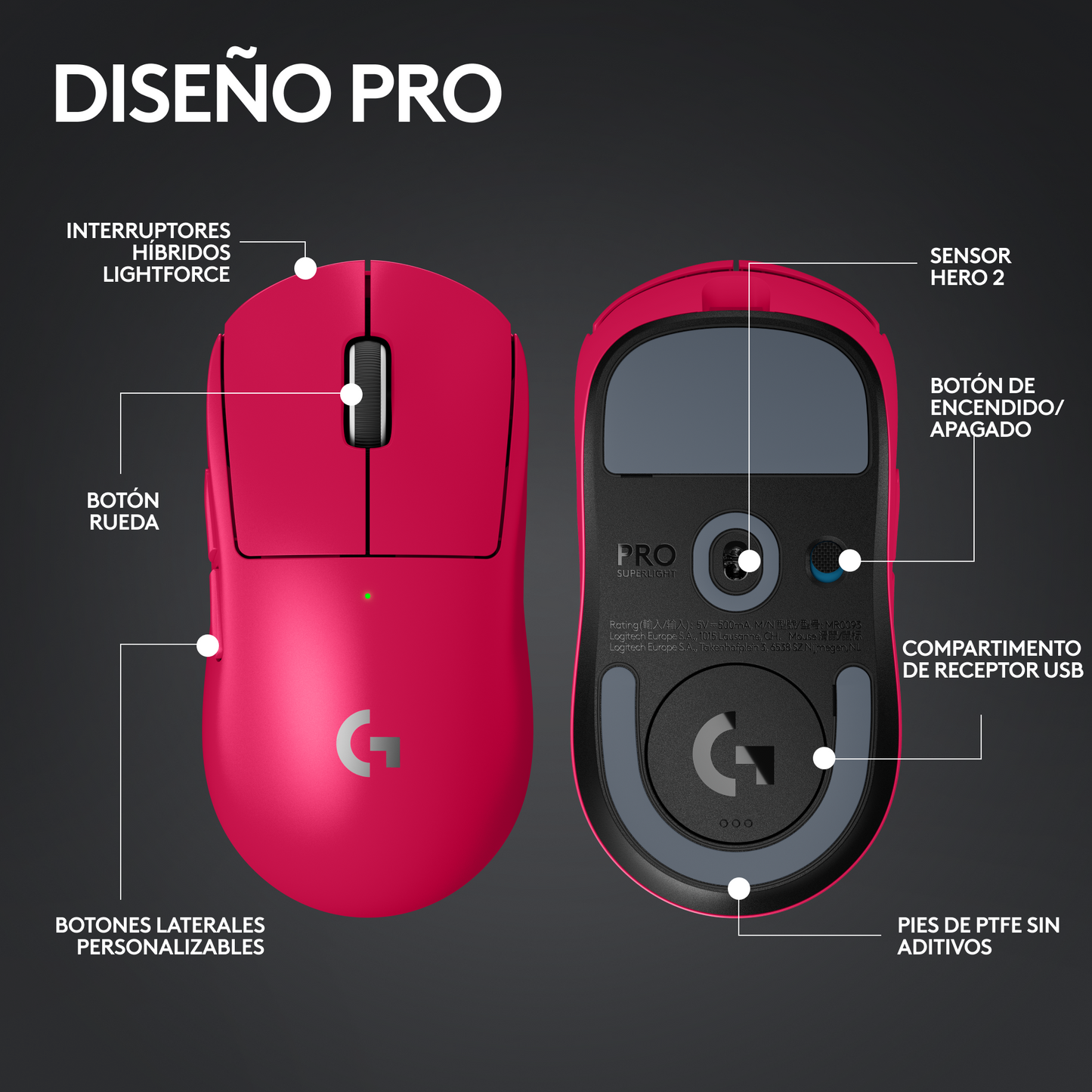 Mouse Logitech Gamer Inalámbrico Pro X SUPERLIGHT 2 Magenta