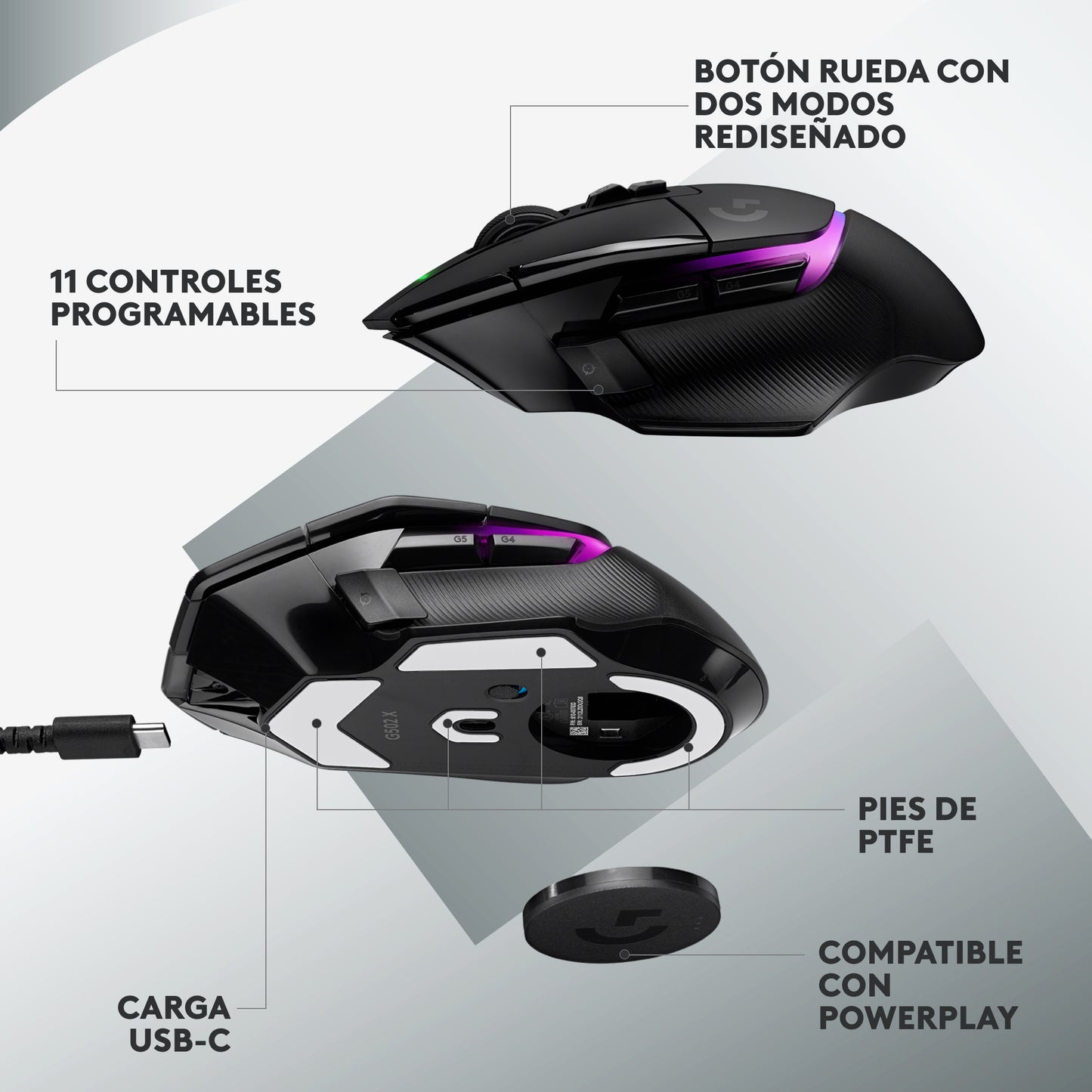 Mouse Gaming Inalámbrico Logitech G502 X Plus LIGHTFORCE