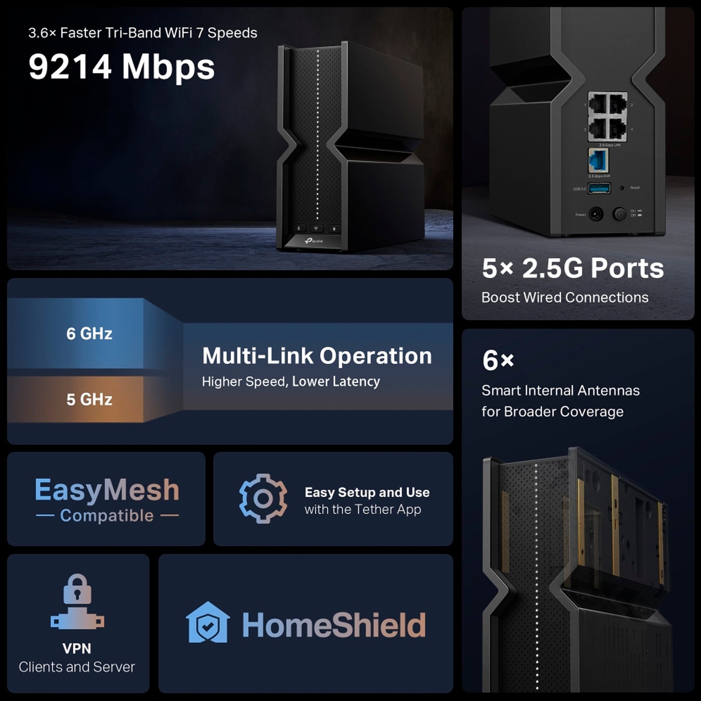 Router TP-Link Wi-Fi BE9300 de Triple Banda Archer BE550