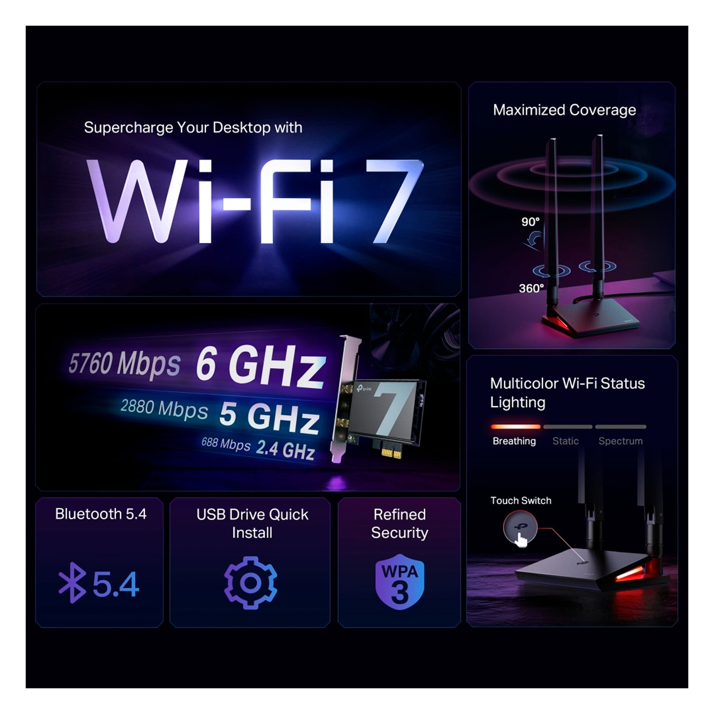 Tarjeta de Red Tp-Link Archer TBE550E Wi-Fi 7 Bluetooth