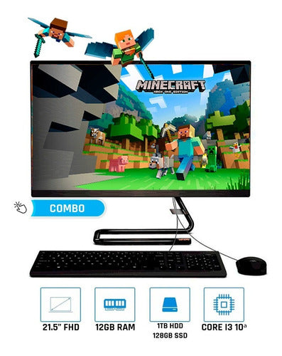 Computador Aio Lenovo 21,5 Core I3 10th Gen 12gb 1tb + 128gb