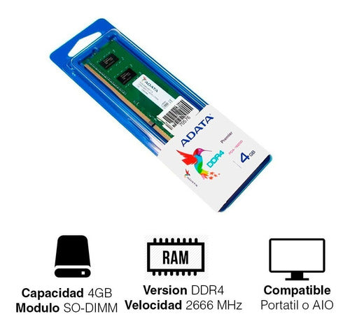 Memoria Ram 4gb Ddr4 2666mhz Adata Para Portatil Y Aio