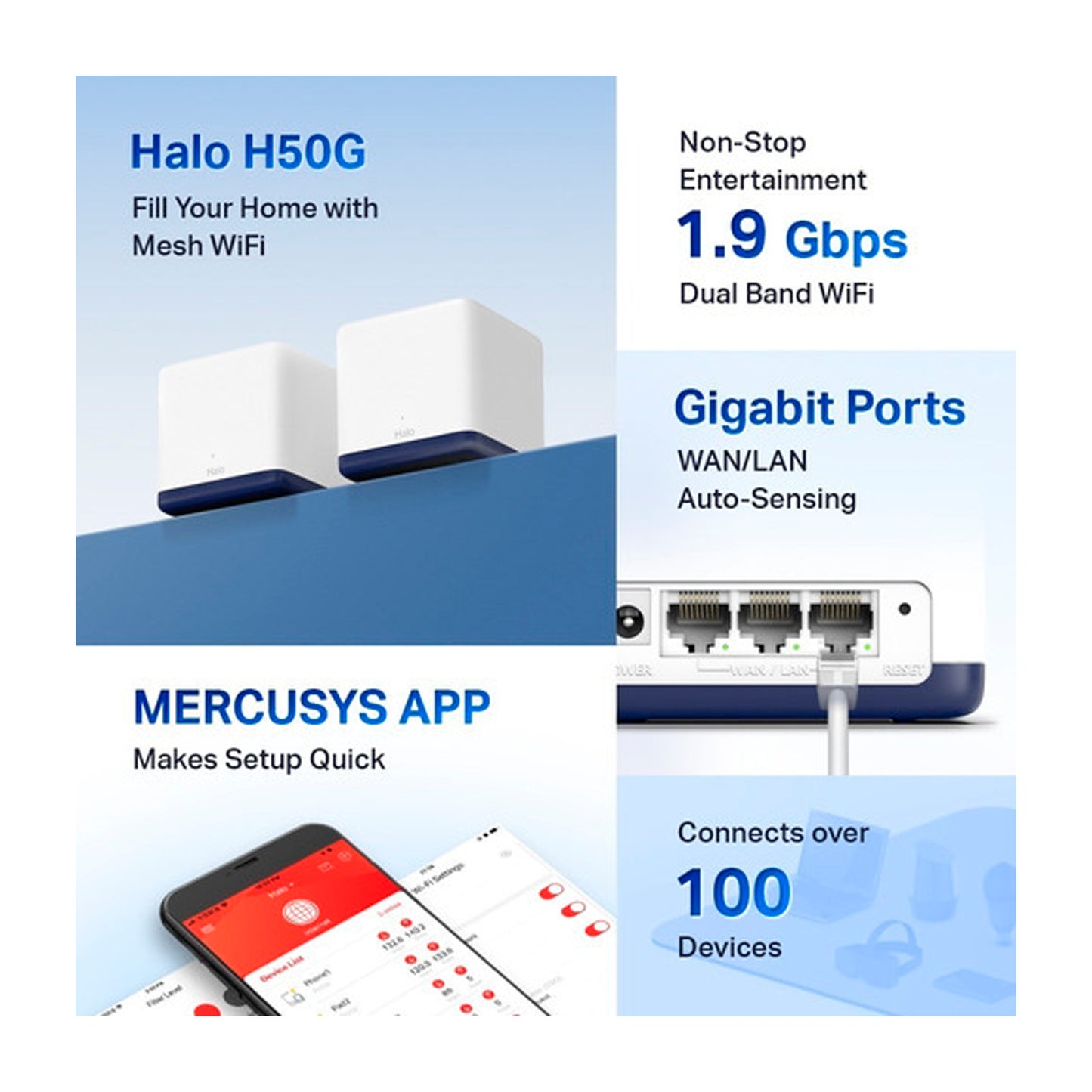Wi-fi Mesh Mercusys Halo H50g Ac1900 Doble Banda (2-pack)