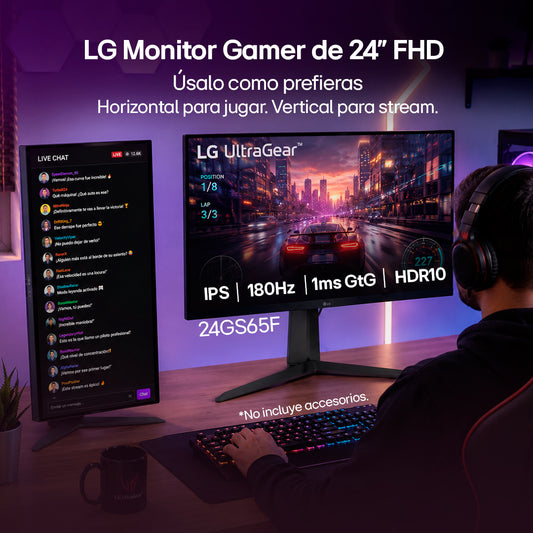 Monitor Gamer LG 24GS65F 24 FHD IPS 180Hz 1ms UltraGear