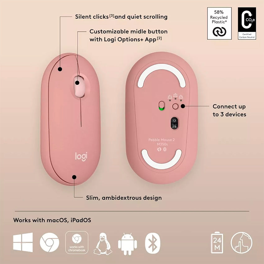 Logitech Pebble 2 M350s Bluetooth Multidispositivo Rosa