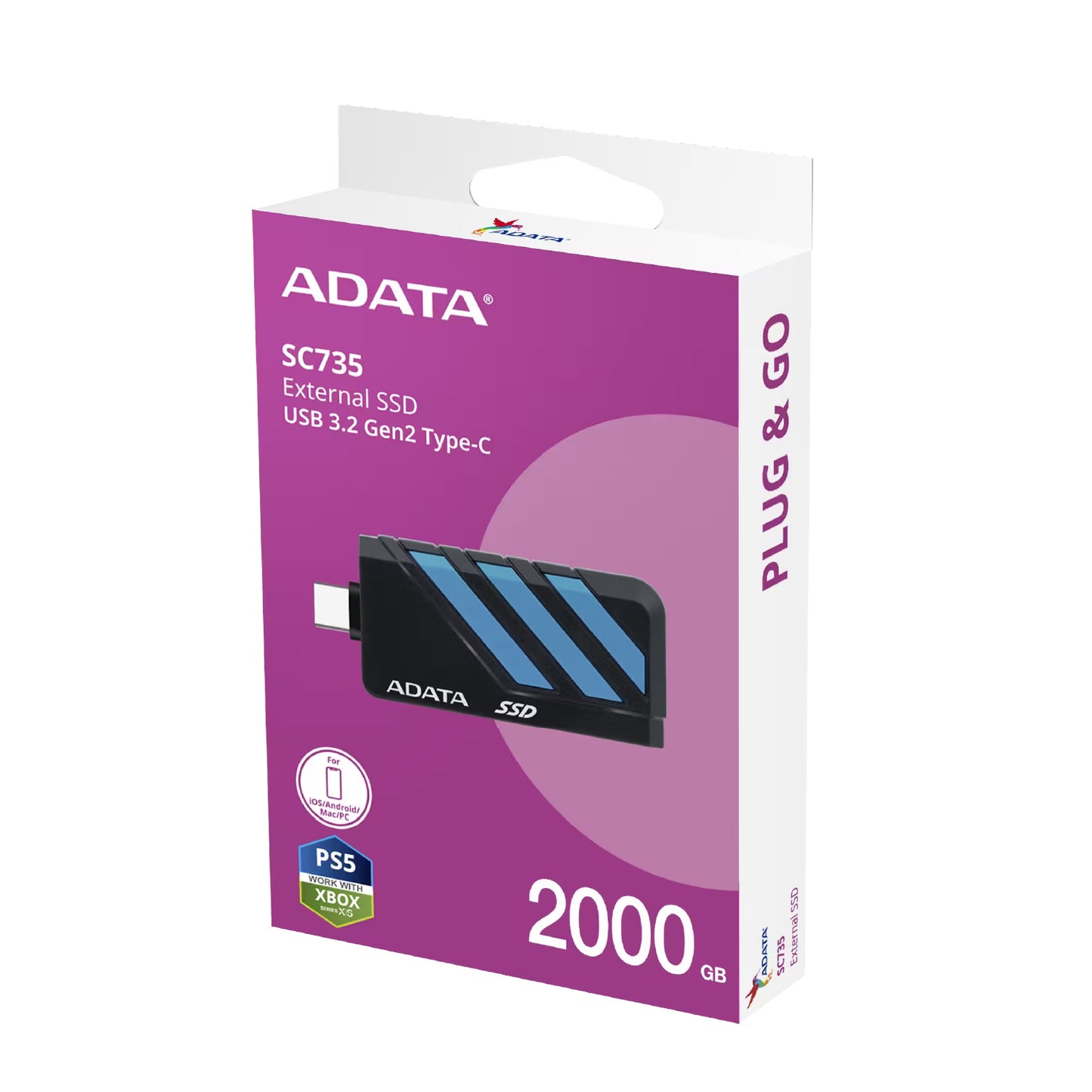 Disco Duro Externo Adata SC735 SSD 2TB USB-C - Negro/Azul