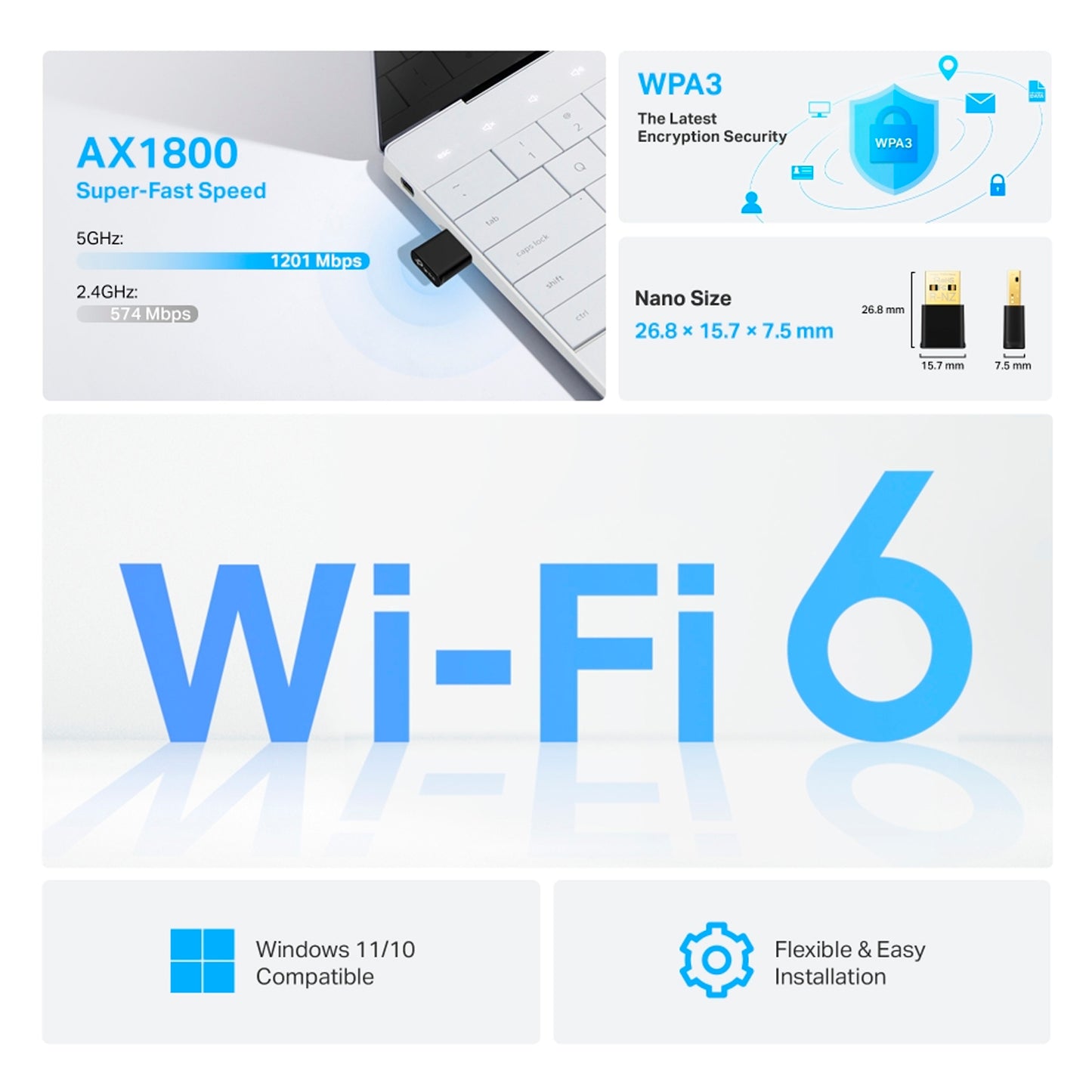 Adaptador USB Tp-Link TX20U Nano inalámbrico AX1800 Wifi