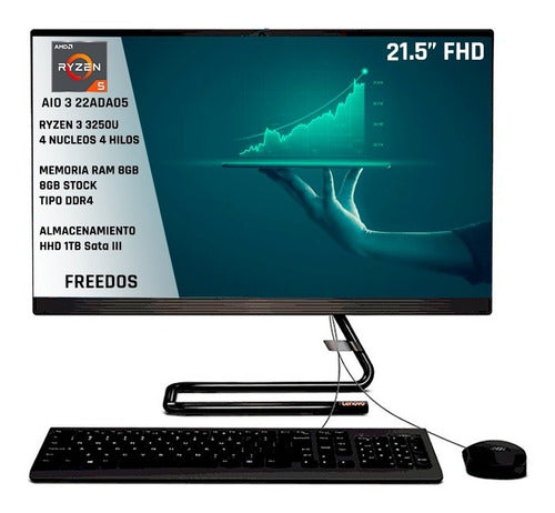 Todo En Uno Lenovo Amd Ryzen 3 3250u Ram 8gb 1tb Hdd Aio 22