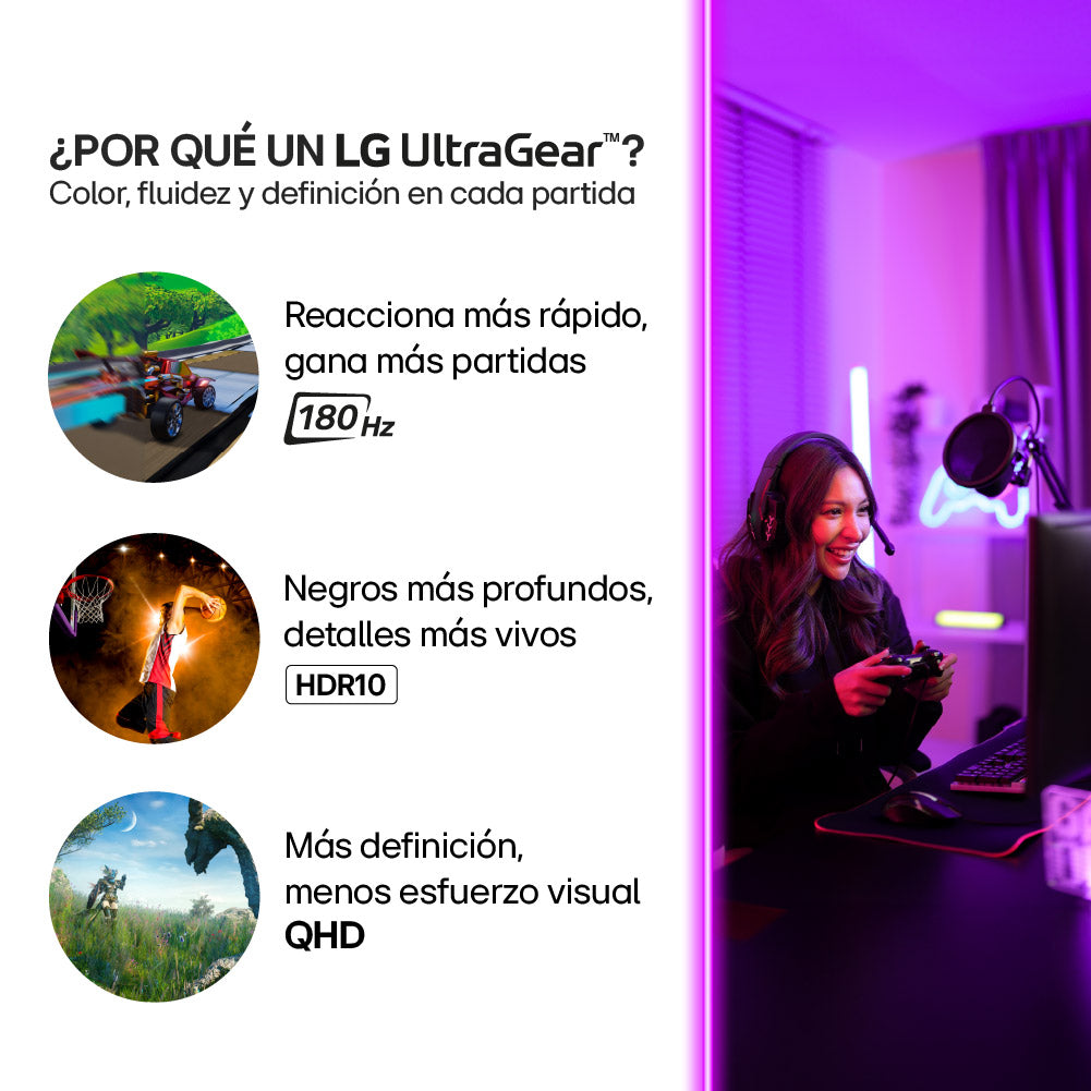 Monitor Curvo Gamer UltraGear LG 27GS60QC QHD 180Hz 1ms 27”