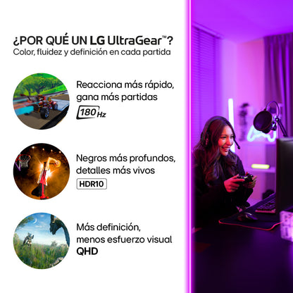 Monitor Curvo Gamer UltraGear LG 27GS60QC QHD 180Hz 1ms 27”