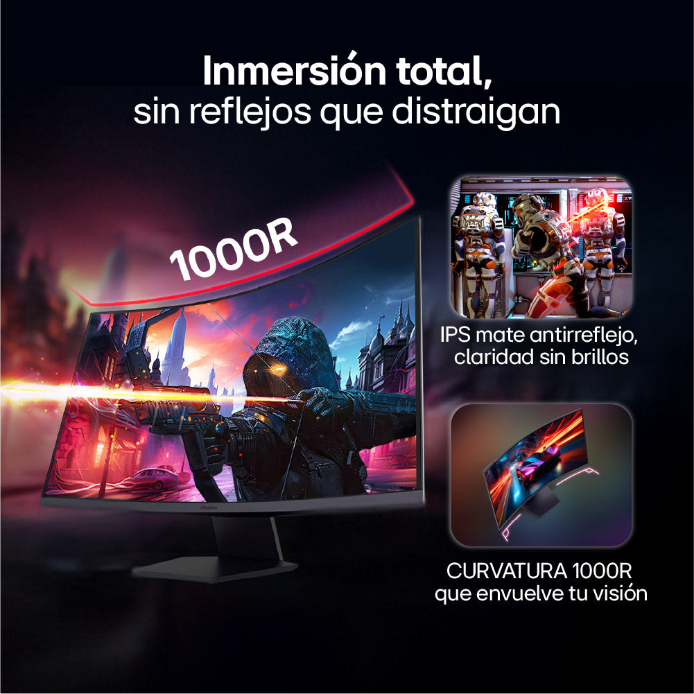 Monitor Curvo Gamer UltraGear LG 27GS60QC QHD 180Hz 1ms 27”