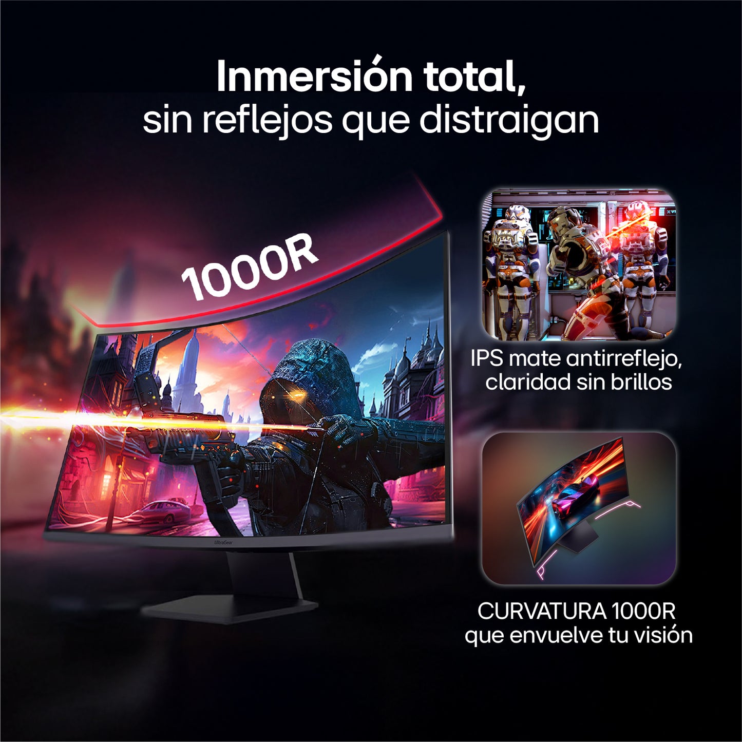 Monitor Gamer UltraGear LG 32” 32GS60QC-B QHD 180Hz 1ms