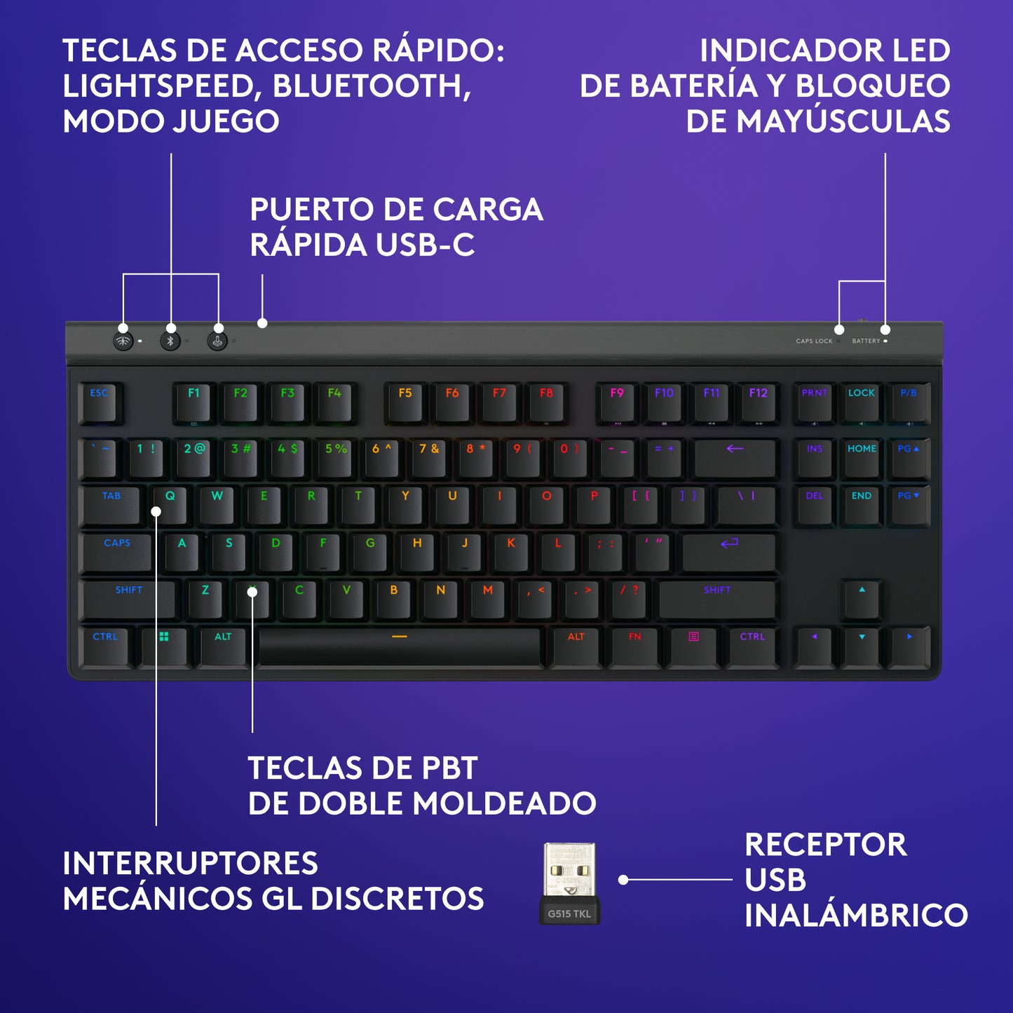 Teclado Inalámbrico Logitech G G515 Gamer LIGHTSPEED RGB TKL