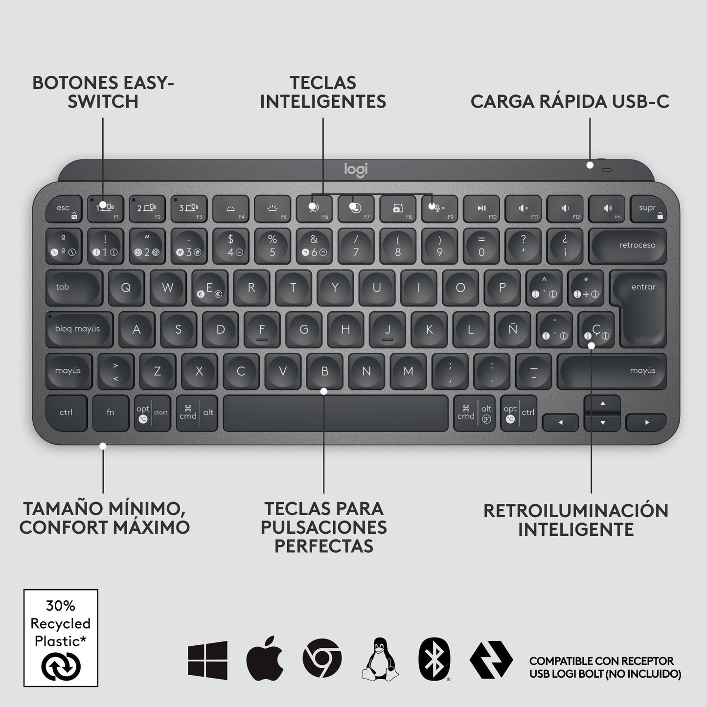 Teclado Logitech mx keys mini Bluetooth Win y Mac - grafito
