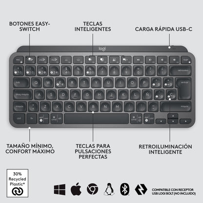 Teclado Logitech mx keys mini Bluetooth Win y Mac - grafito