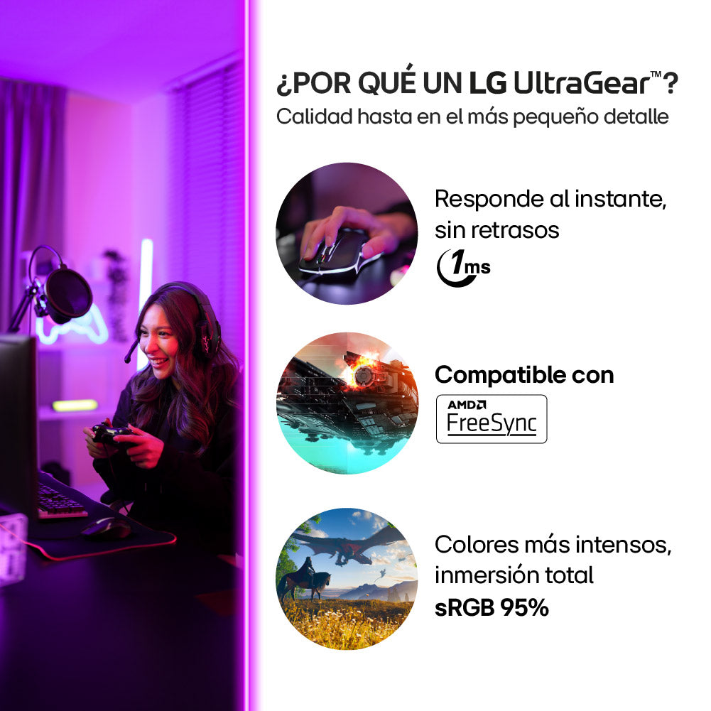 Monitor Curvo Gamer UltraGear LG 27GS60QC QHD 180Hz 1ms 27”
