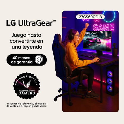 Monitor Curvo Gamer UltraGear LG 27GS60QC QHD 180Hz 1ms 27”