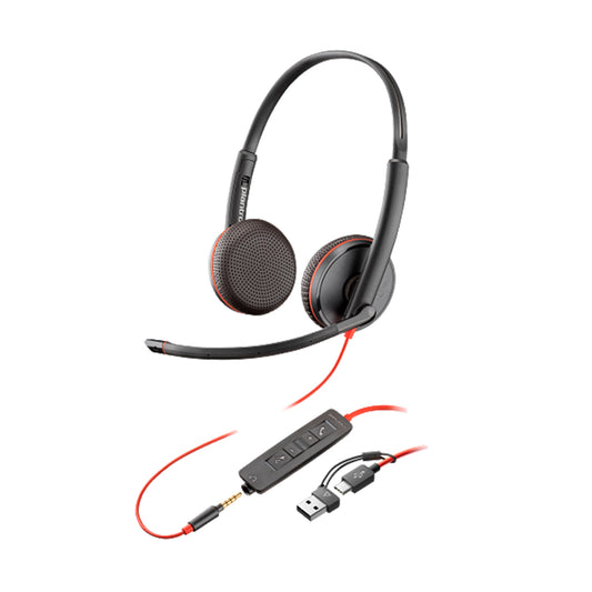 Diadema Hp Poly Blackwire 3225 + conector de 3,5 mm + adaptador USB-C/A