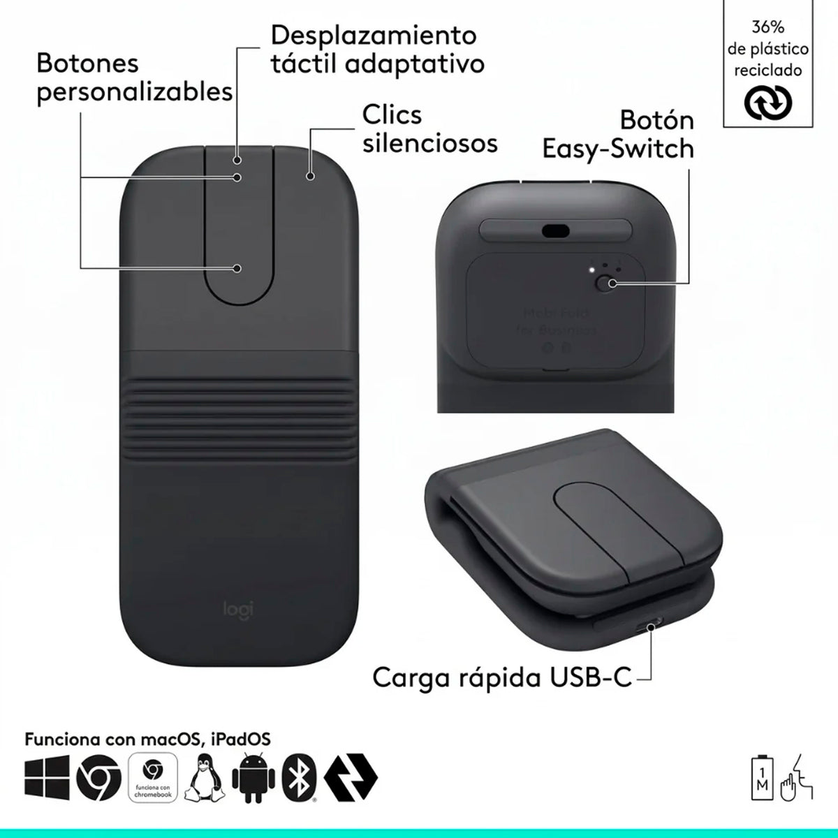 Mouse logitech Mobi Fold Inalámbrico con Diseño Plegable