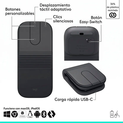 Mouse logitech Mobi Fold Inalámbrico con Diseño Plegable