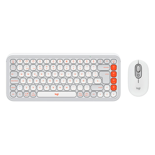 Combo Teclado y Mouse Logitech Pop Icon Blanco y naranja