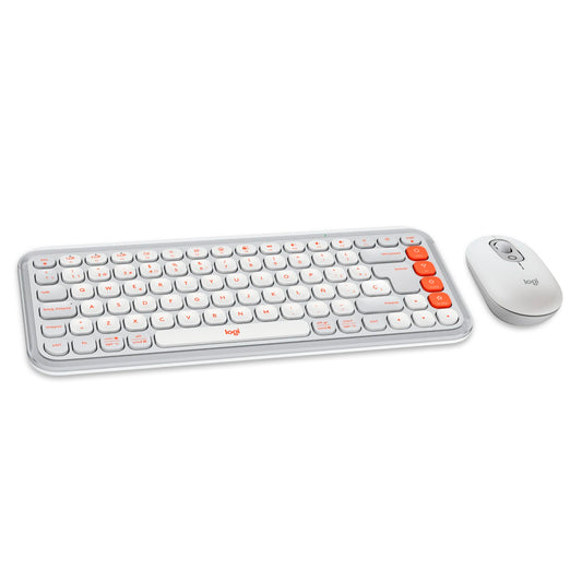 Combo Teclado y Mouse Logitech Pop Icon Blanco y naranja