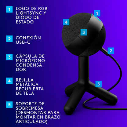 Micrófono Gamer Logitech G Yeti Orb USB RGB LIGHTSYNC
