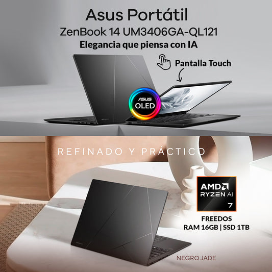 Portátil Asus Zenbook 14 UM3406 Ryzen Ai 7 445 16GB 1TB Pantalla OLED Táctil