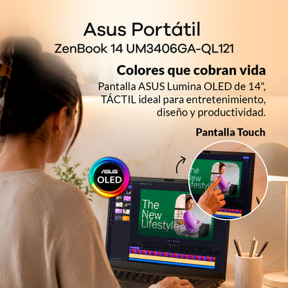 Portátil Asus Zenbook 14 UM3406 Ryzen Ai 7 445 16GB 1TB Pantalla OLED Táctil