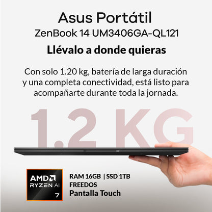 Portátil Asus Zenbook 14 UM3406 Ryzen Ai 7 445 16GB 1TB Pantalla OLED Táctil