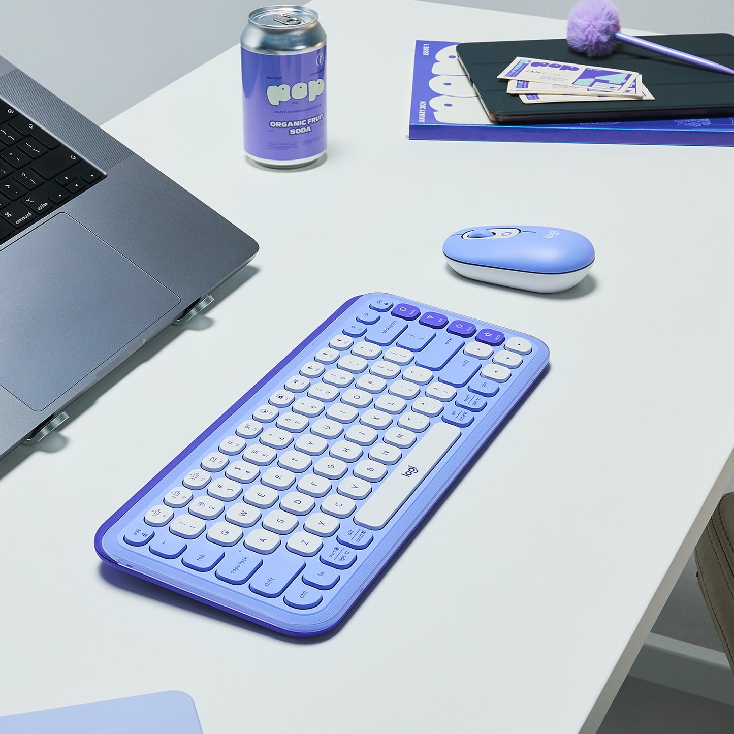 Combo Teclado y Mouse Logitech Pop Icon Lila y Blanco