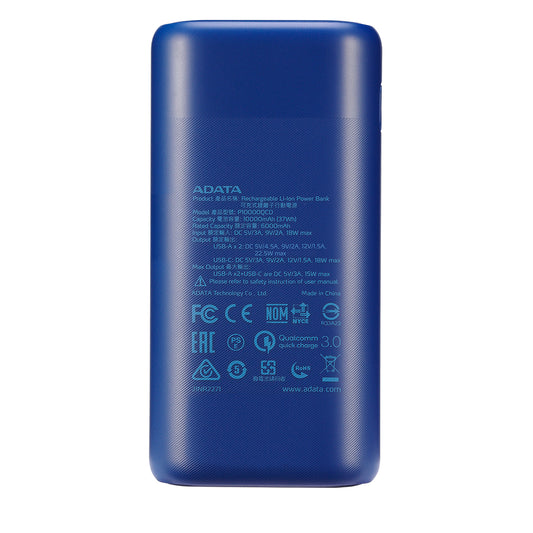 Power Bank Adata 10000 Mah AP10000QCD Multi Carga - Azul