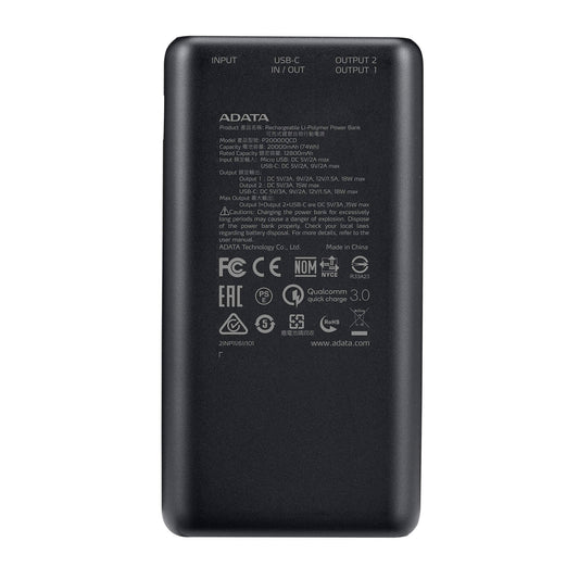 Power Bank Adata 20000 Mah AP20000QCD Multi Carga - Negro
