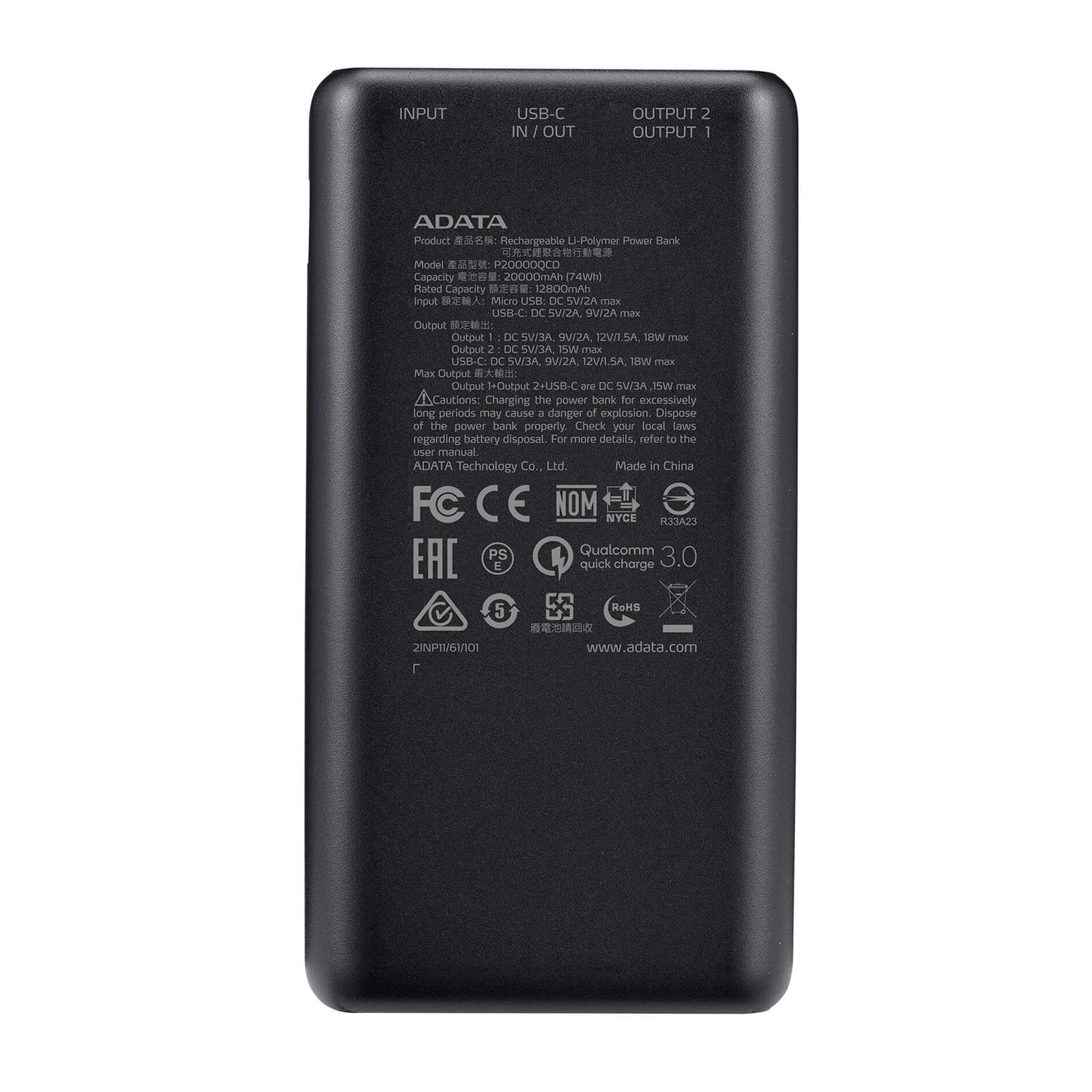 Power Bank Adata 20000 Mah AP20000QCD Multi Carga - Negro