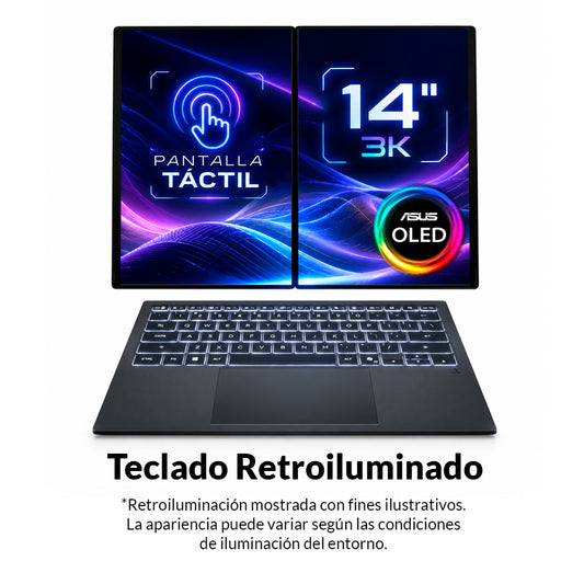 Portatil Asus Zenbook Duo UX8407AA Intel Core Ultra X7 358H 32GB 1TB 14" 3K Oled Touch