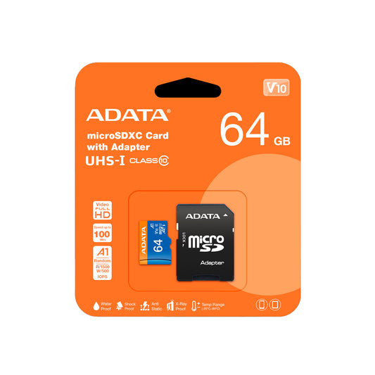 Memoria Microsd Adata 64GB Premier V10 Adaptador Sd