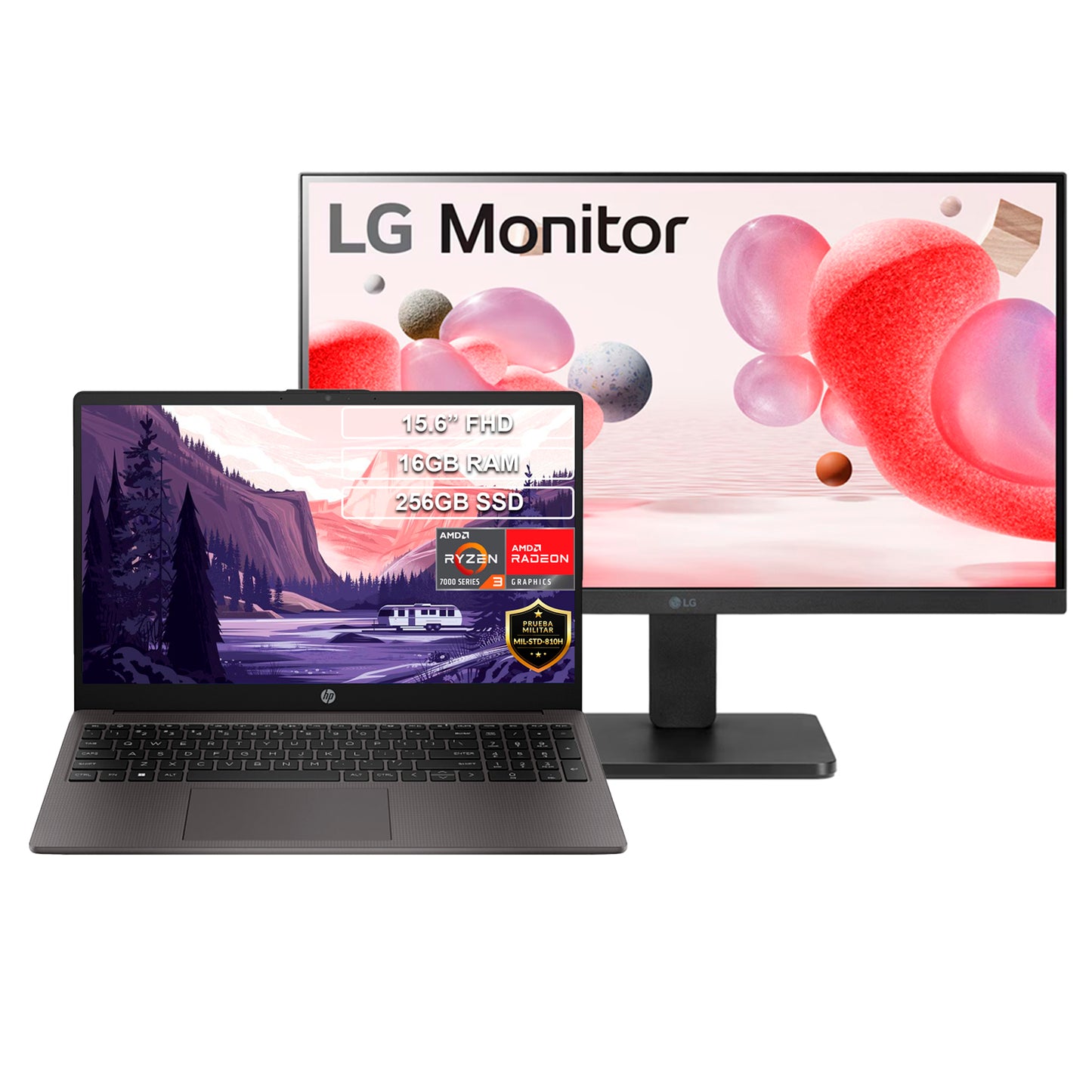 Portátil HP 255 G10 Ryzen 3 7320U 16GB 256GB + Monitor LG 22