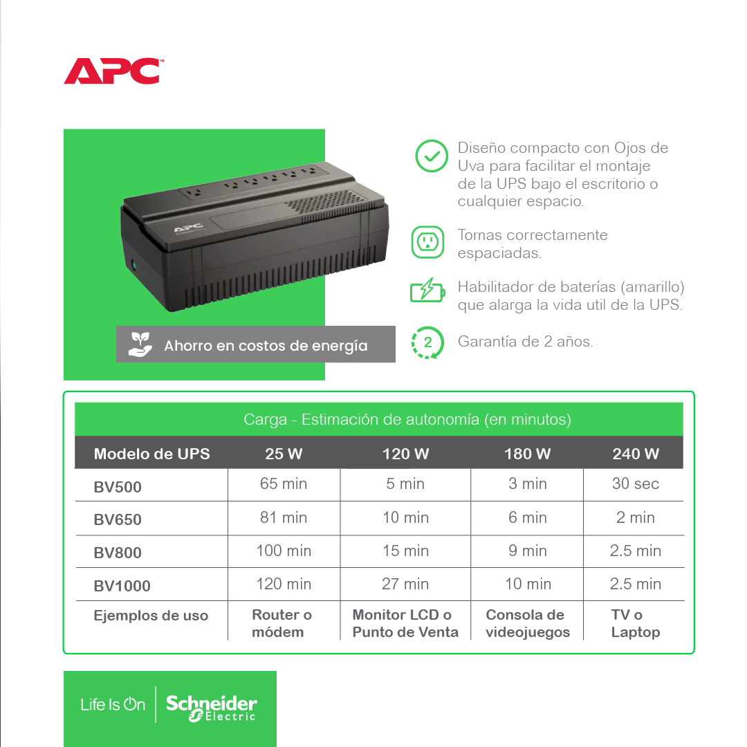 Ups Interactiva Apc Bv650 375w 650va 6 Tomas Respaldo Avr