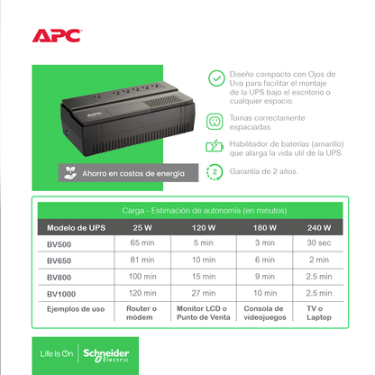 Ups Interactiva Apc Bv650 375w 650va 6 Tomas Respaldo Avr