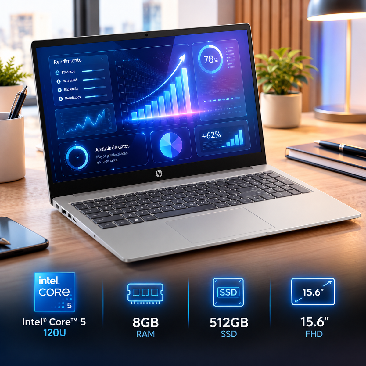 Portatil HP 15-FD1357LA Intel Core 5 120U 8GB 512GB 15.6" FHD