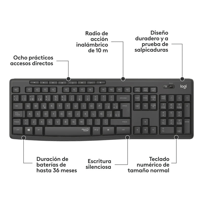 Combo Logitech teclado y mouse MK295 Inalámbrico Silent