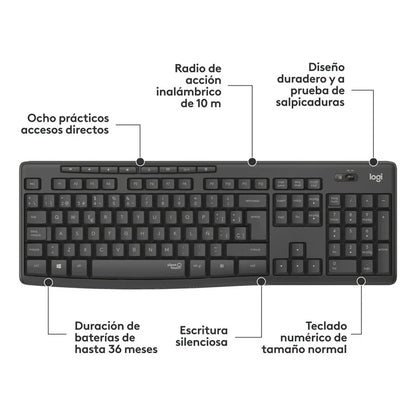 Combo Logitech teclado y mouse MK295 Inalámbrico Silent