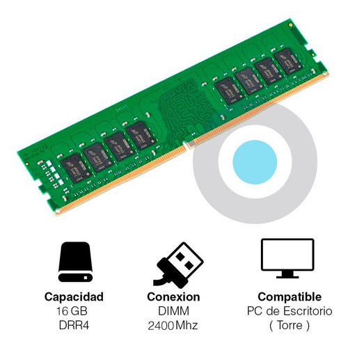 Memoria Ram 16gb Para Pc Torre Ddr4 2400 Kingston Escritorio