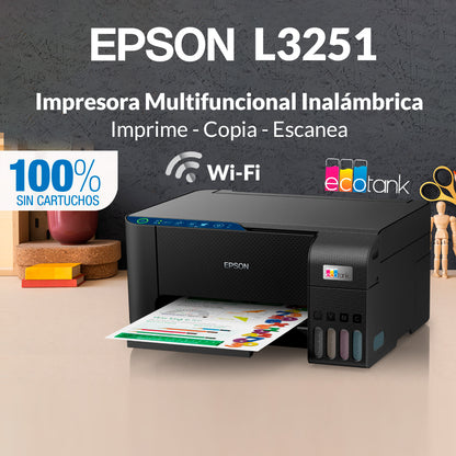 Impresora multifuncional 3 en 1 Epson EcoTank L3251 Negra