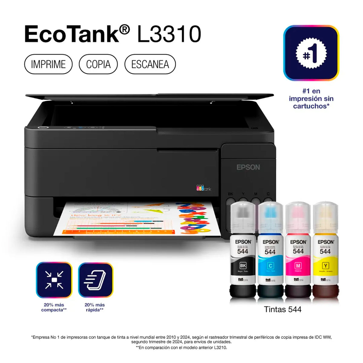Impresora multifuncional 3 en 1 Epson EcoTank L3310 Negra