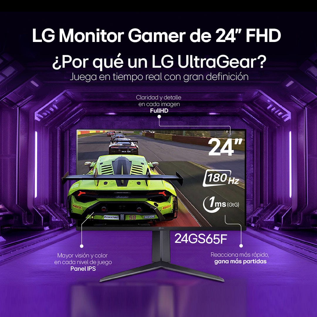 Monitor Gamer LG 24GS65F 24 FHD IPS 180Hz 1ms UltraGear