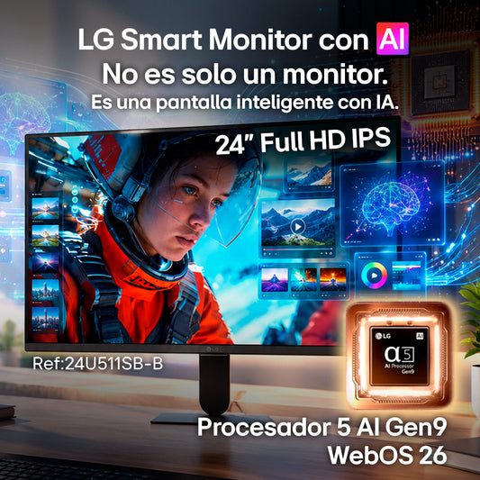 Monitor LG 24U511SB-B 24" Full HD IPS HDR 120Hz Smart AI