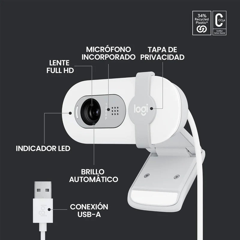Cámara Web logitech Brio 100 Full HD 1080p - Blanca