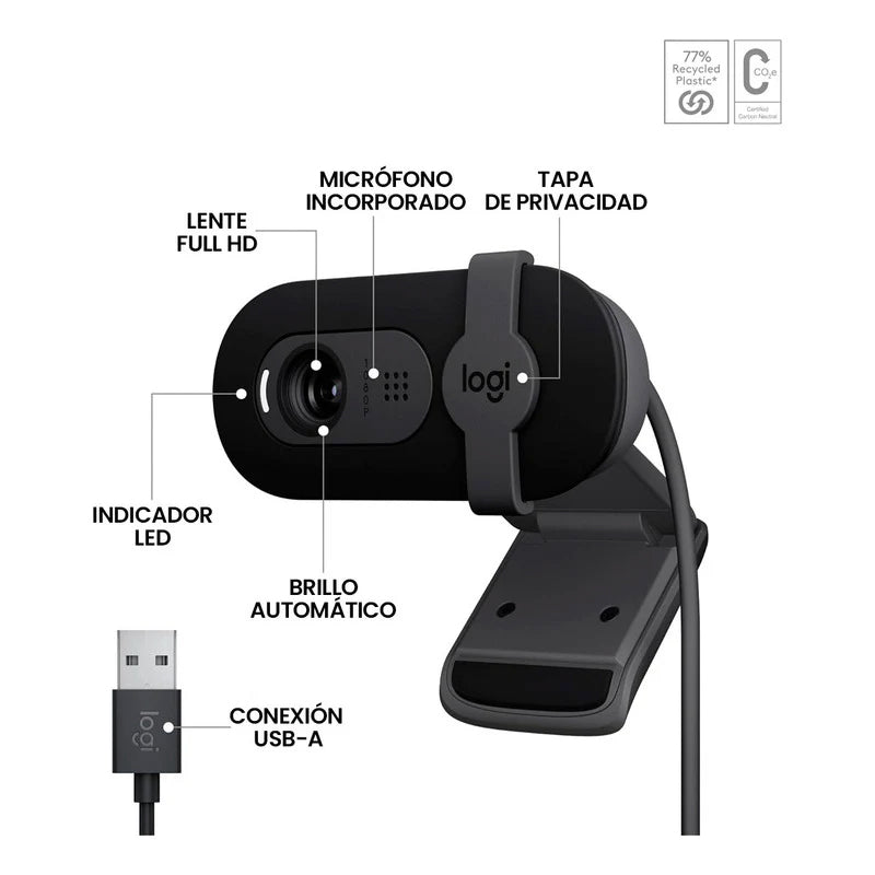 Cámara Web logitech Brio 100 Full HD 1080p Tapa Rightlight 2