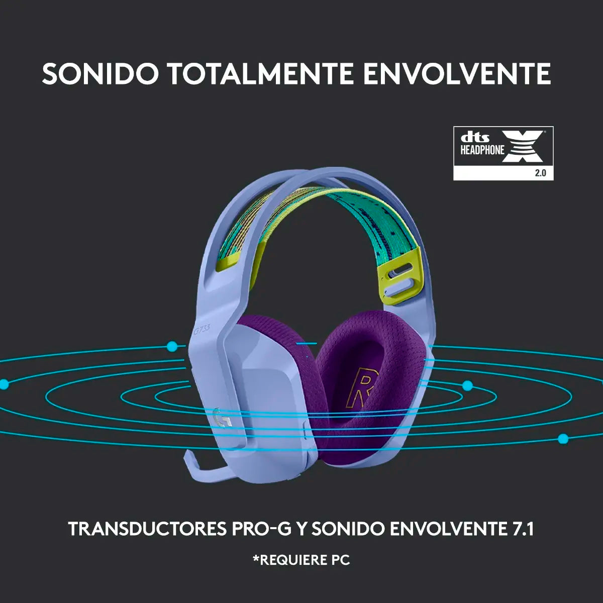 Audífonos Gamer Inalámbricos Logitech G Series G733 Lila Rgb